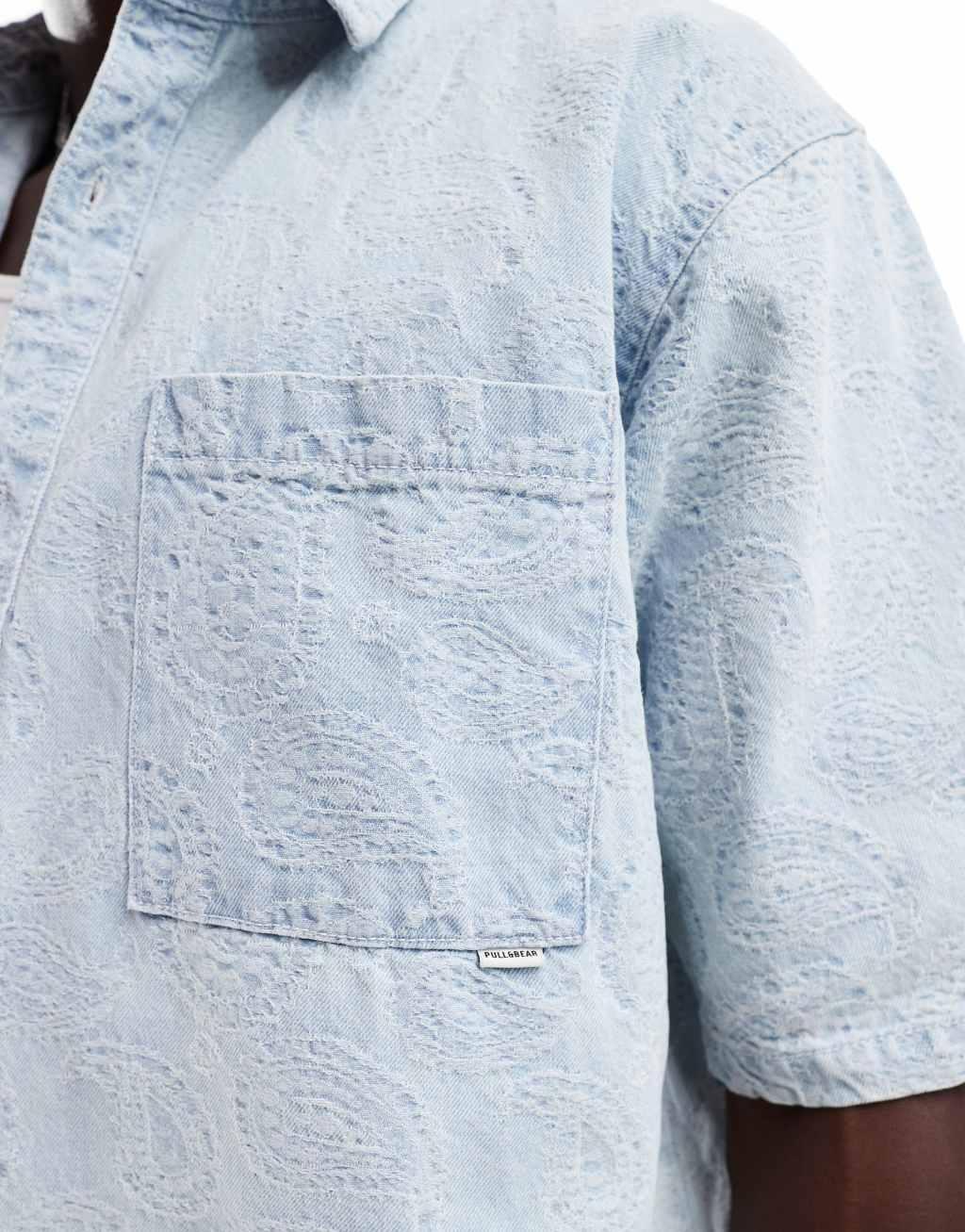 Pull&Bear jacquard denim shirt in blue Product Image