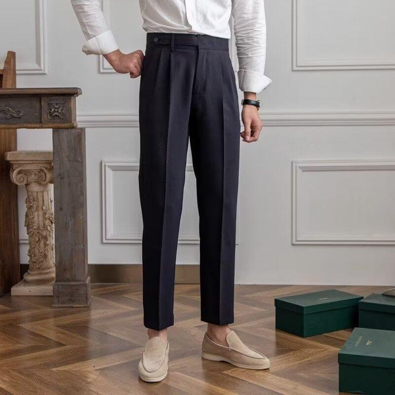 High Waist Plain Straight Leg Dress Pants Product Image