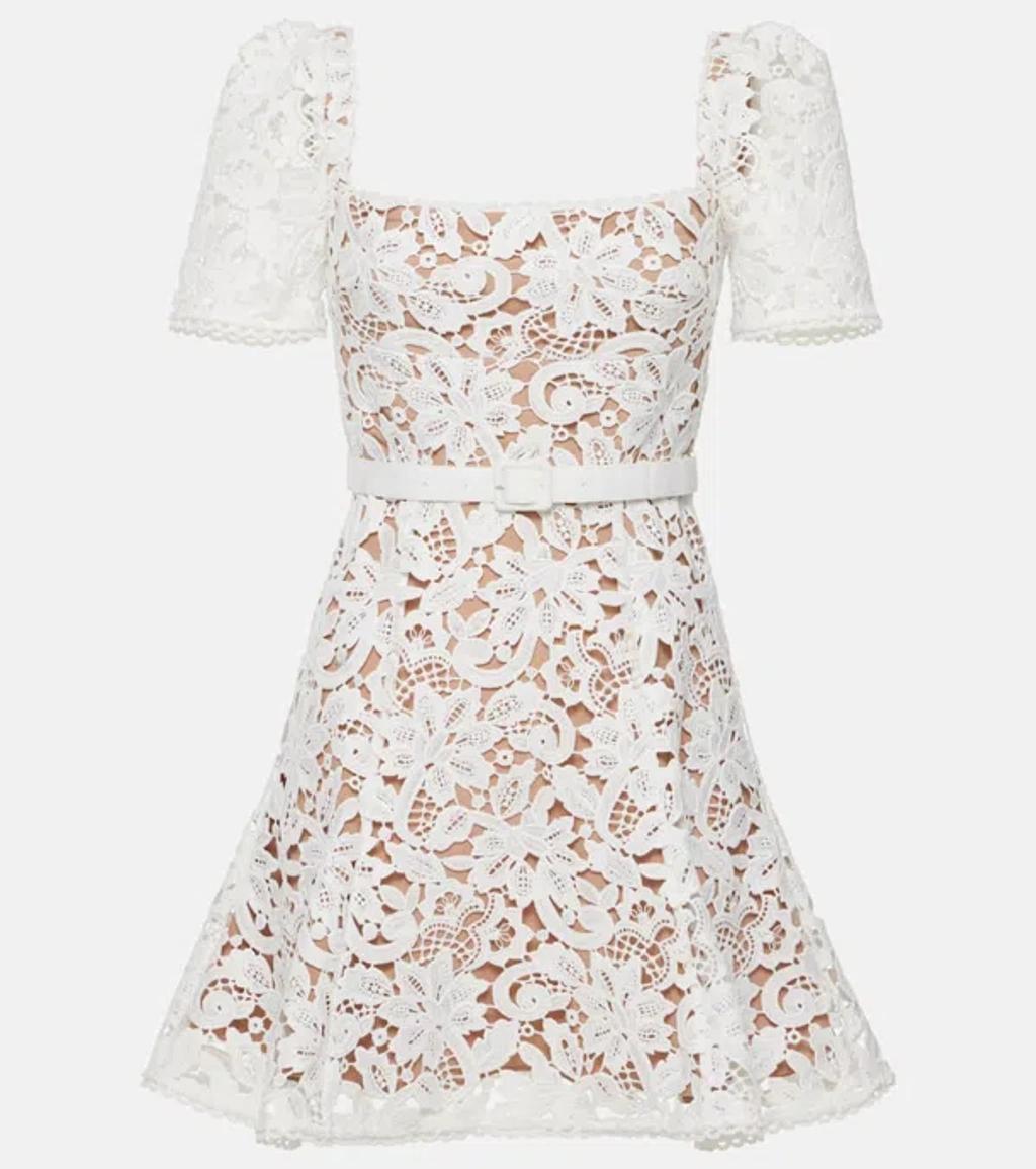 Floral-lace Mini Dress In White Product Image