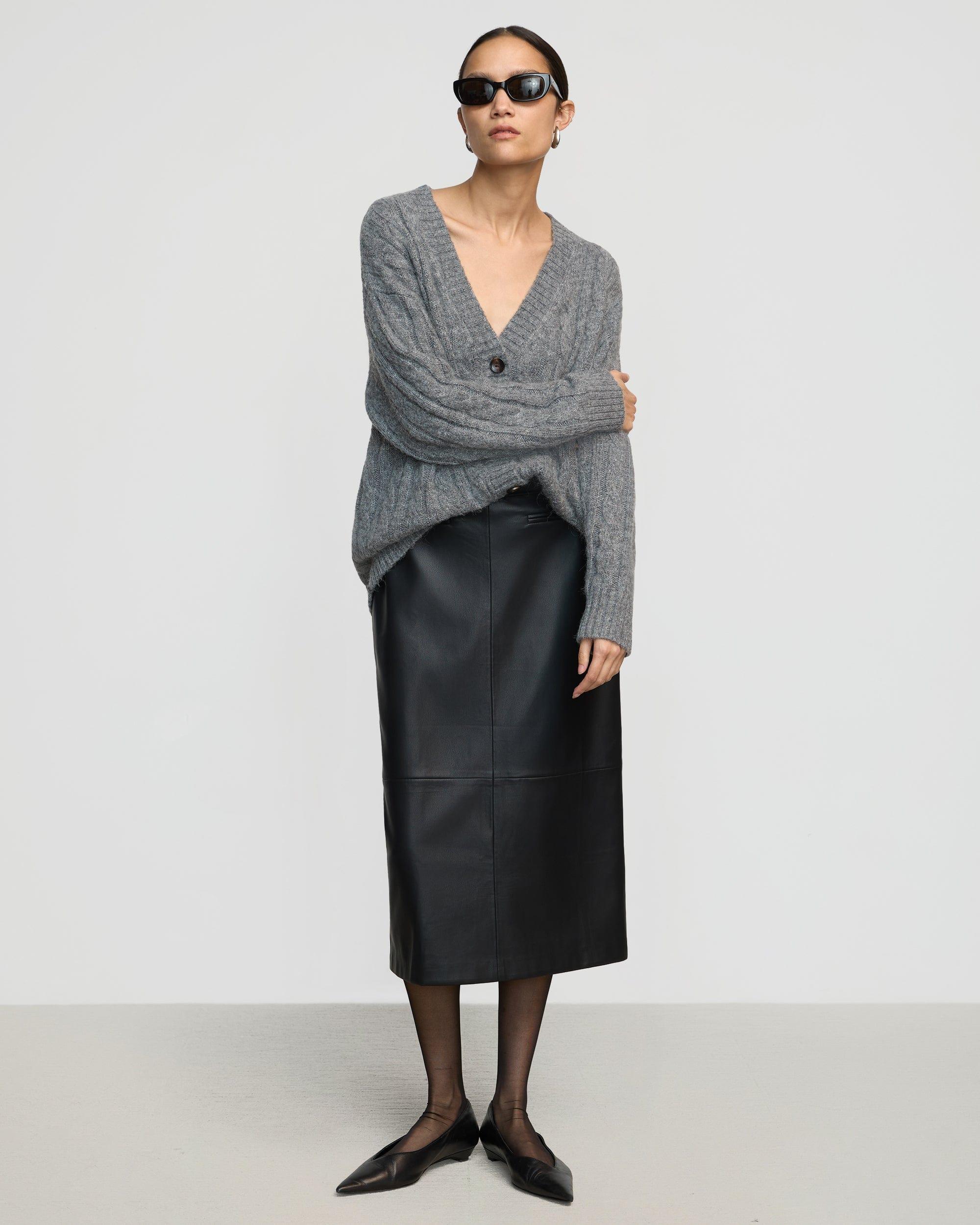 Briony Back Split-Hem Vegan Leather Skirt Product Image