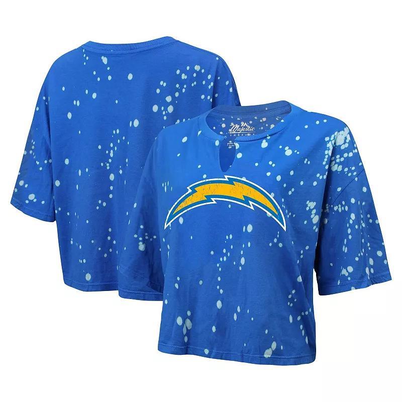 Womens Majestic Threads Powder Blue Los Angeles Chargers Bleach Splatter Notch Neck Crop T-Shirt Product Image