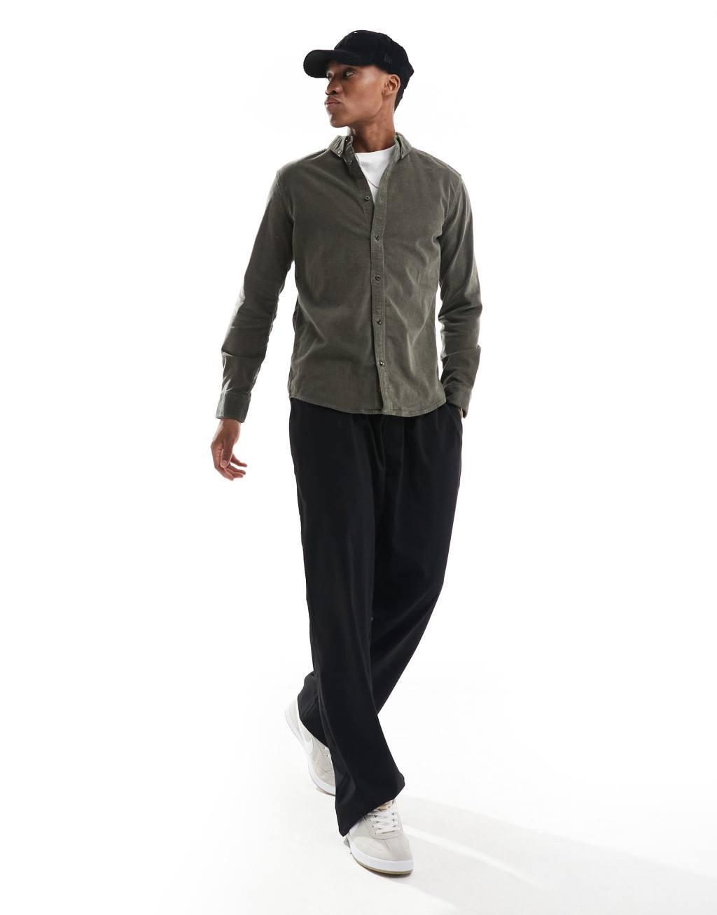 ONLY & SONS cord shirt in charcoal Product Image