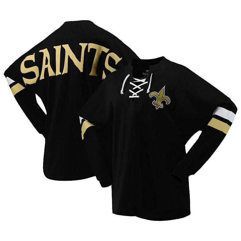 Womens Fanatics Branded New Orleans Saints Spirit Jersey Lace-Up V-Neck Long Sleeve T-Shirt Product Image