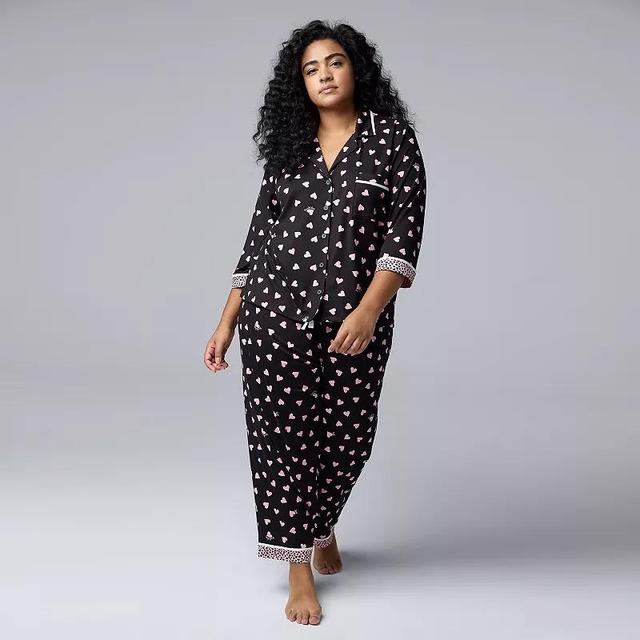 Plus Size Simply Vera Vera Wang 3/4-Sleeve Pajama Top & Crop Pajama Pants Set, Womens Product Image