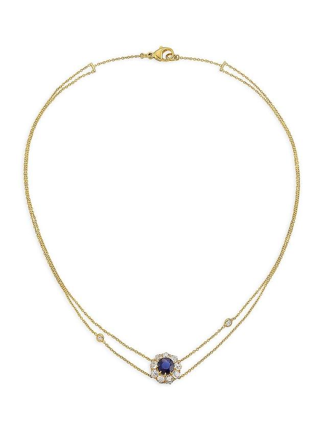 Womens 18K Yellow Gold, Blue Sapphire, & 2.5 TCW Diamond Double-Chain Necklace Product Image