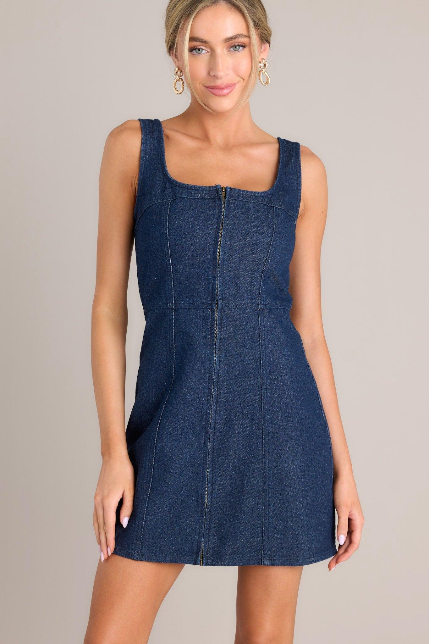 Escaping Shadows Dark Wash Denim Mini Dress Product Image