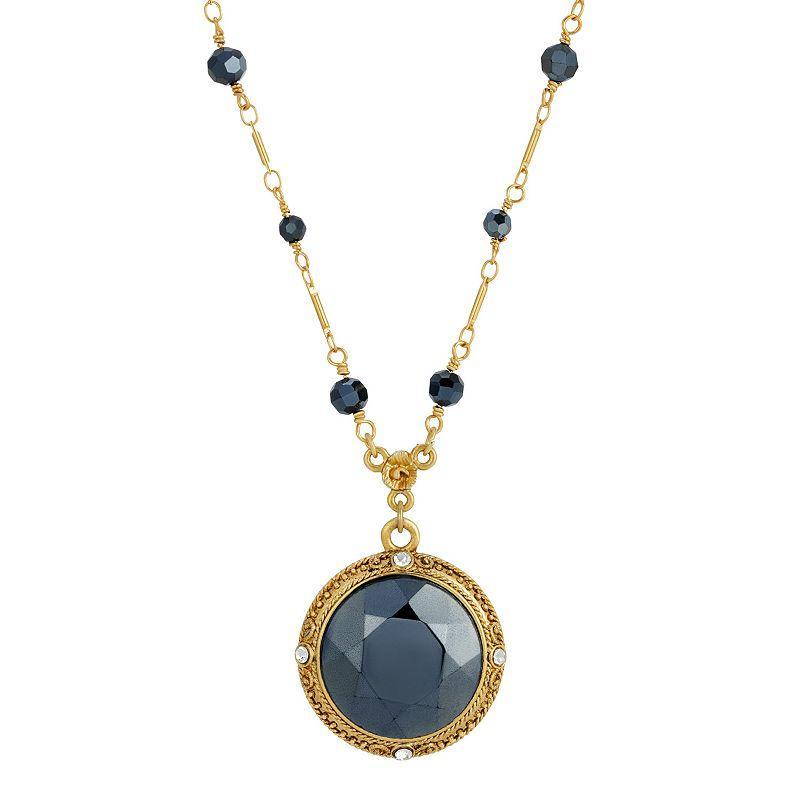 1928 Gold Tone Dark Blue Medallion Necklace, Womens, Black Product Image