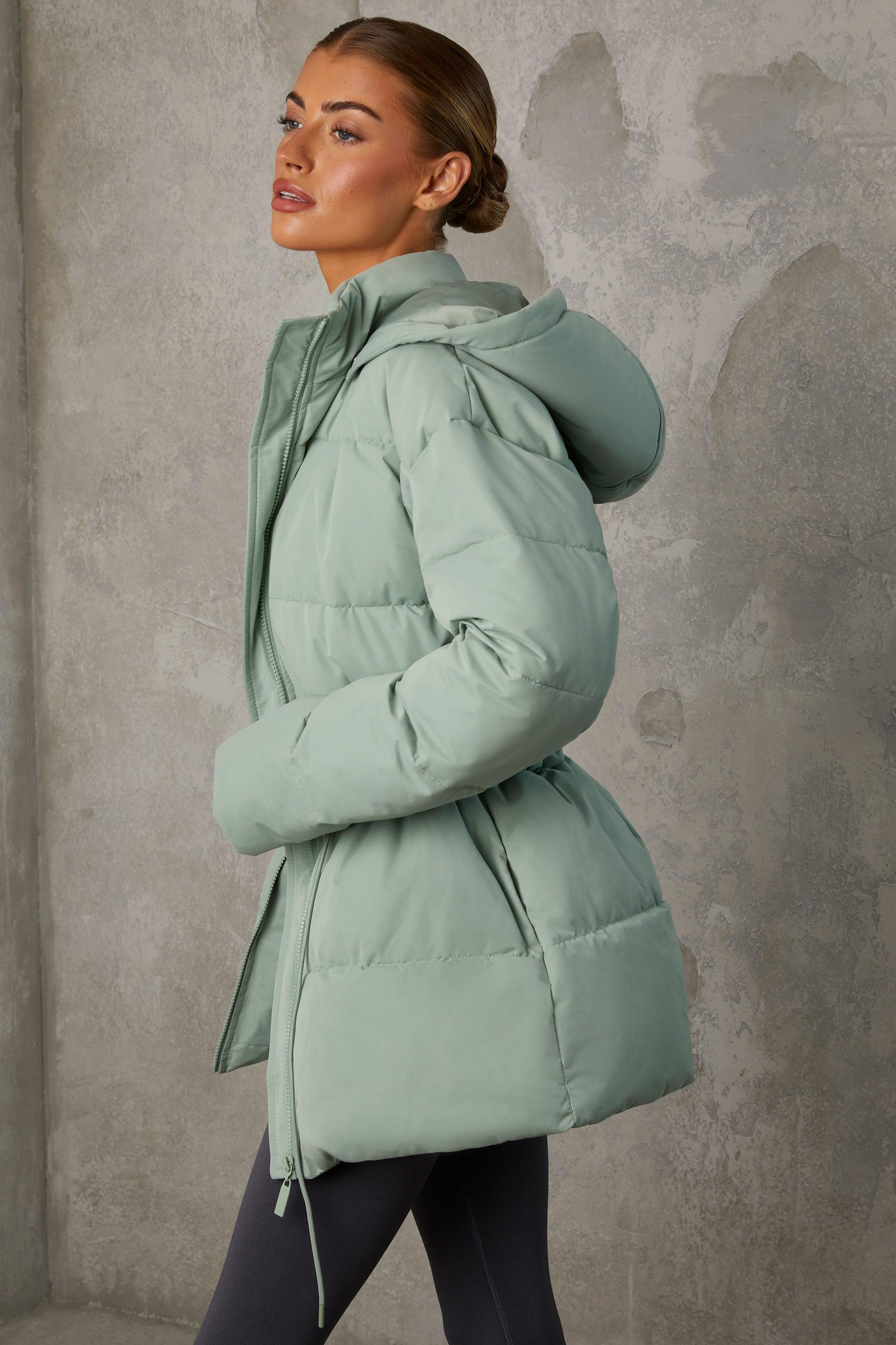 Mid Length Hooded Puffer Coat in Iceberg Green Product Image