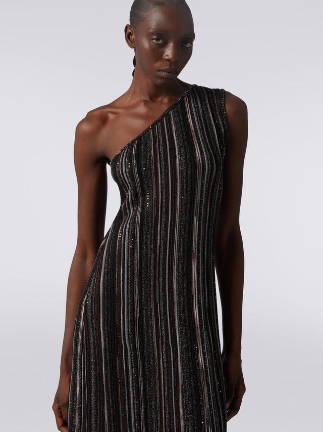 Long vertical striped one-shoulder viscose blend dress with sequins Multicoloured | Missoni Product Image