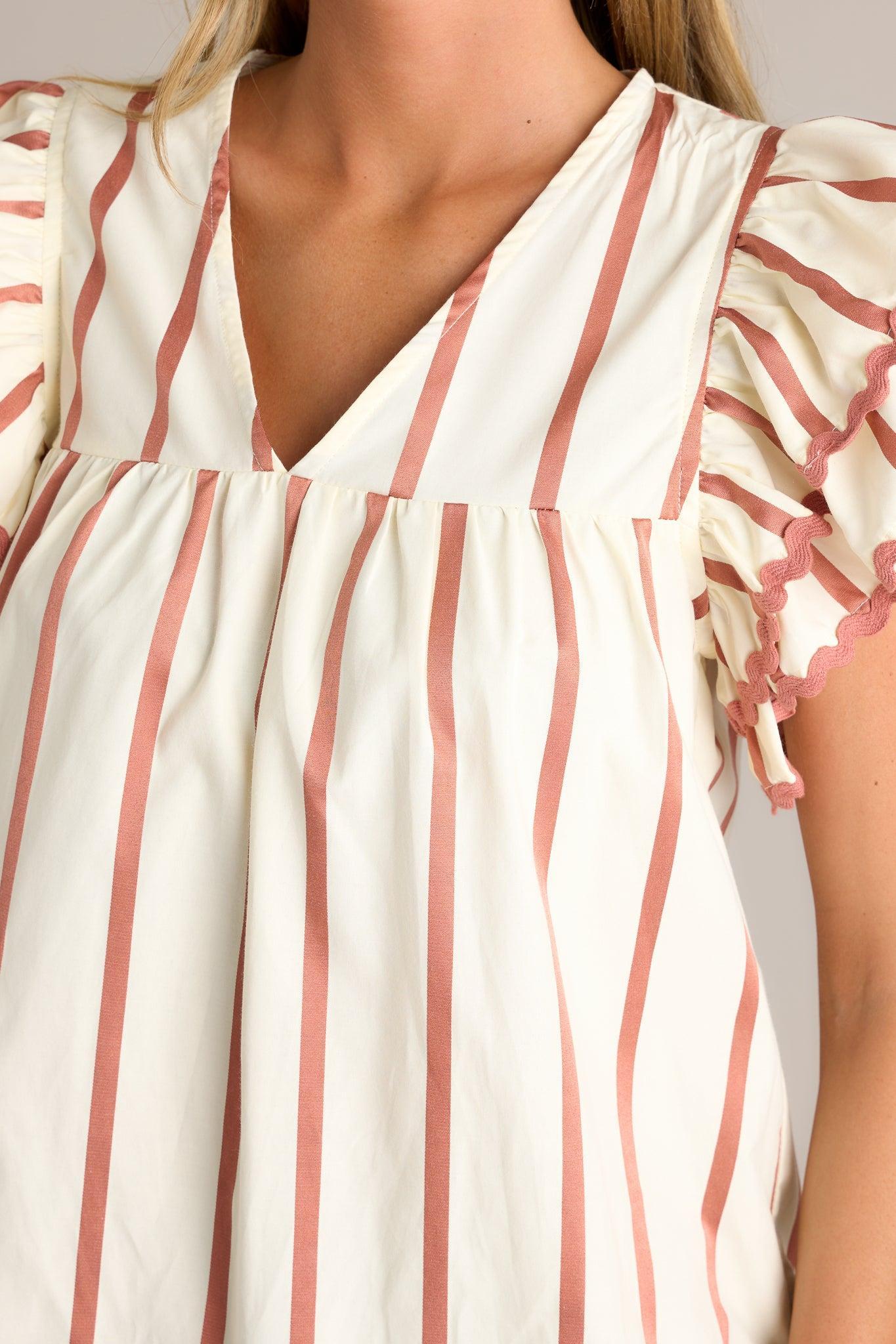 Harmony Hues Ivory Stripe Flutter Sleeve Blouse Product Image