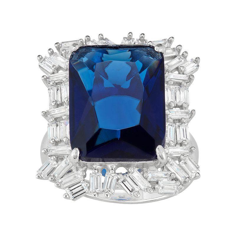 Designs by Gioelli Sterling Silver Simulated Sapphire & Lab-Created White Sapphire Cluster Ring, Womens Product Image