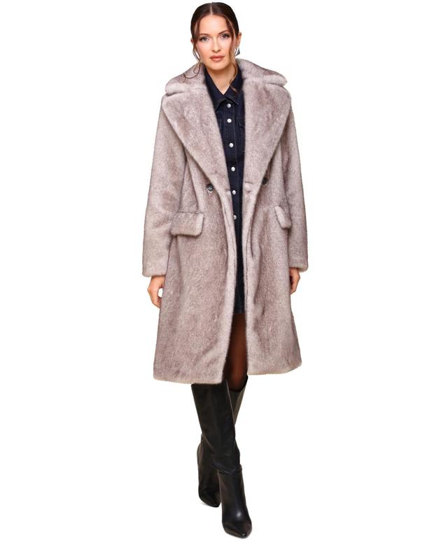 Avec Les Filles Womens Notched-Collar Faux-Fur Coat Product Image