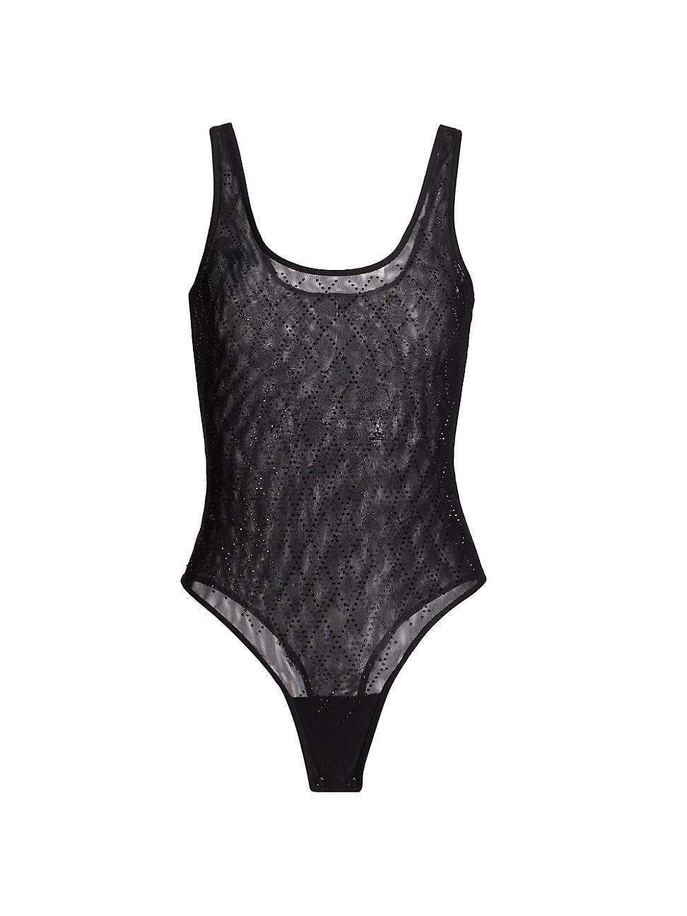 Womens Gigi Crystal-Embellished Mesh Sleeveless Bodysuit Product Image