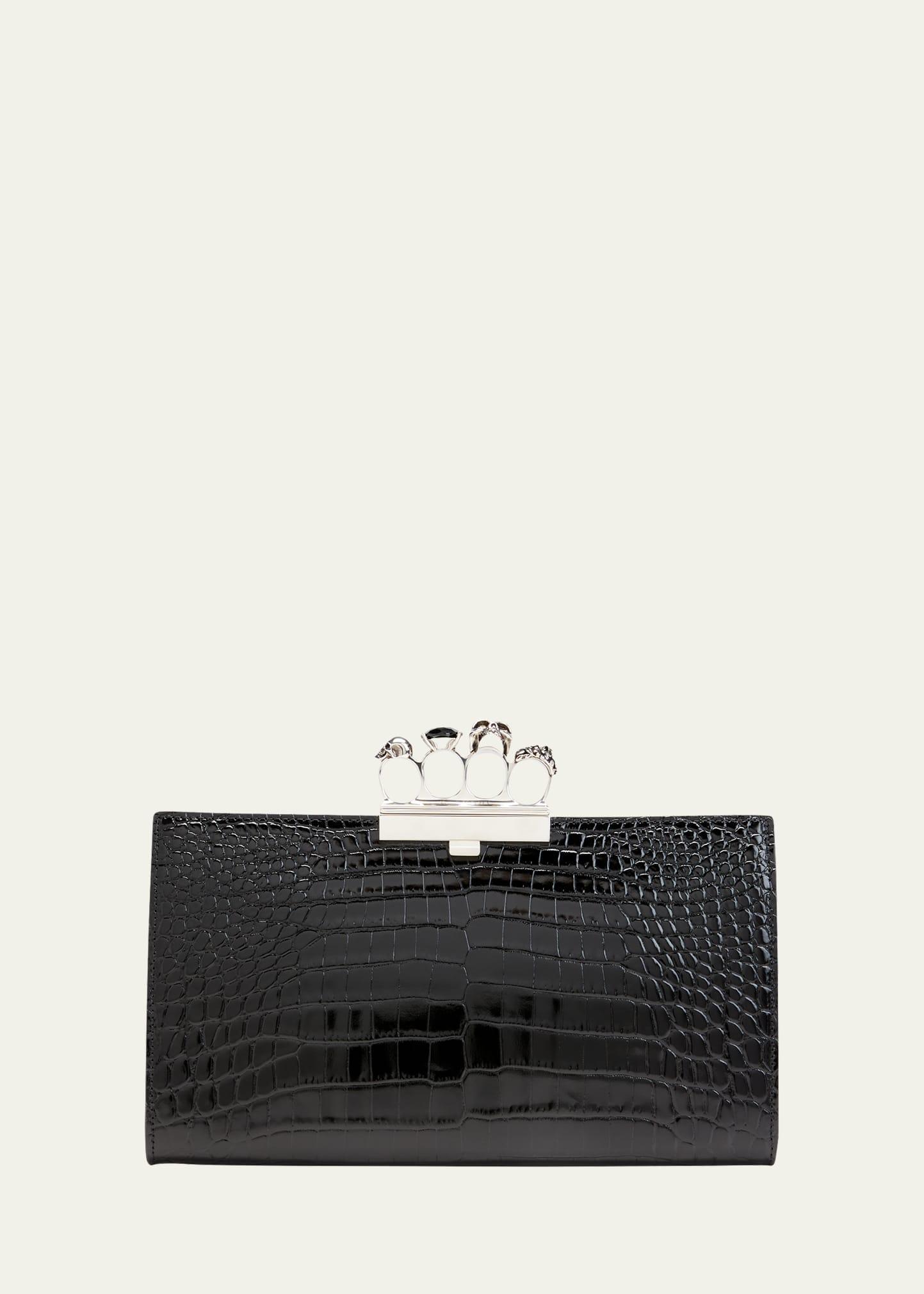 Shiny Croc-Embossed Flat Knuckle Clutch Bag Product Image