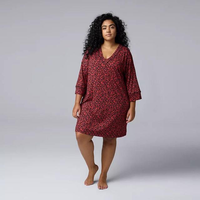 Plus Size Simply Vera Vera Wang 3/4-Sleeve Cozy Jersey Pajama Sleepshirt, Womens Product Image