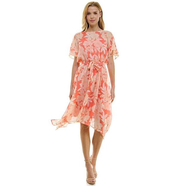 Womens Luxology Short Sleeve Hanky Hem Midi Dress Pink Melon Cream Product Image