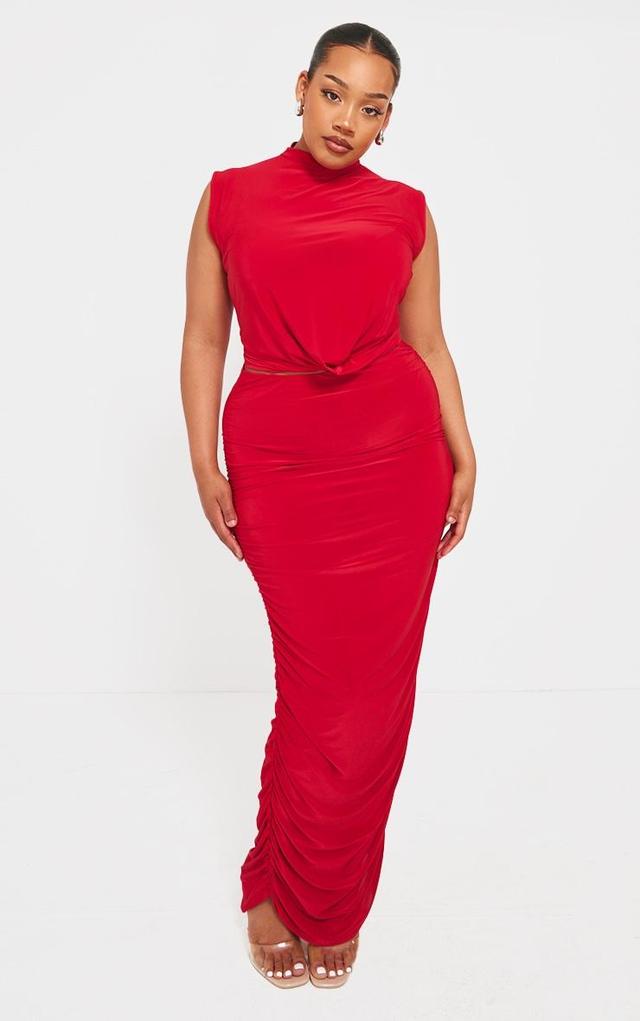 Plus Red Ruched Midaxi Skirt Product Image