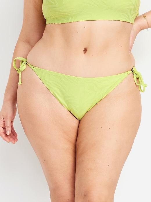 Mid-Rise Textured String Bikini Swim Bottoms Product Image