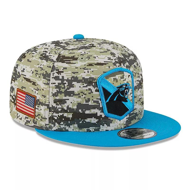 Mens New Era Camo/Blue Carolina Panthers 2023 Salute To Service 9FIFTY Snapback Hat Product Image