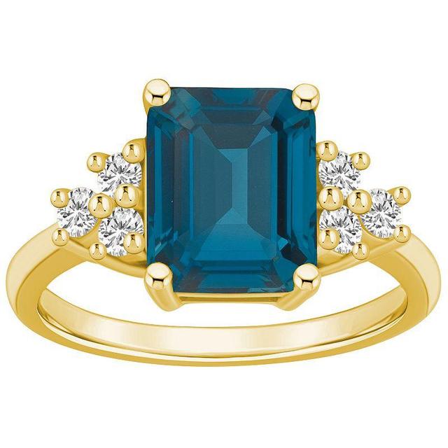 Alyson Layne 14k Gold Emerald-Cut London Blue Topaz & 1/3 Carat T.W. Diamond Ring, Womens Product Image