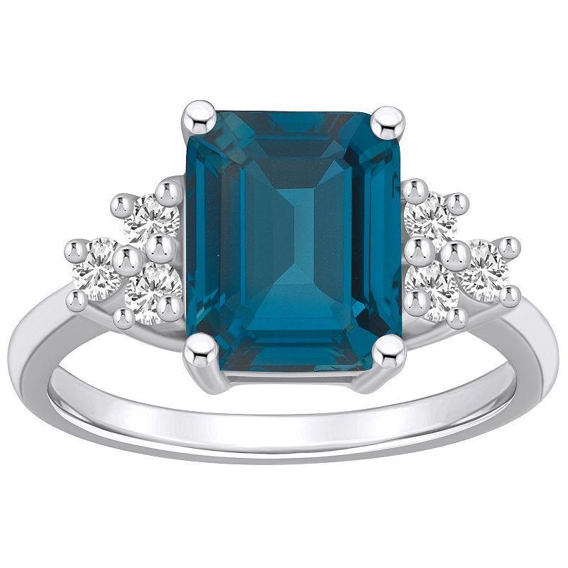 Alyson Layne 14k White Gold Emerald-Cut London Blue Topaz & 1/3 Carat T.W. Diamond Ring, Womens Product Image