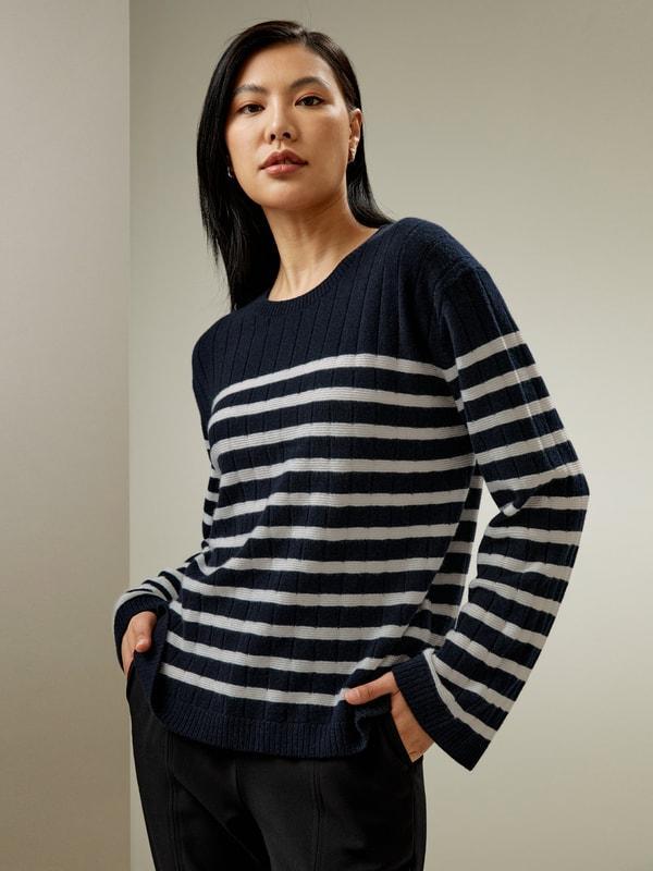 Drop-Shoulder Striped Cashmere Sweater Product Image