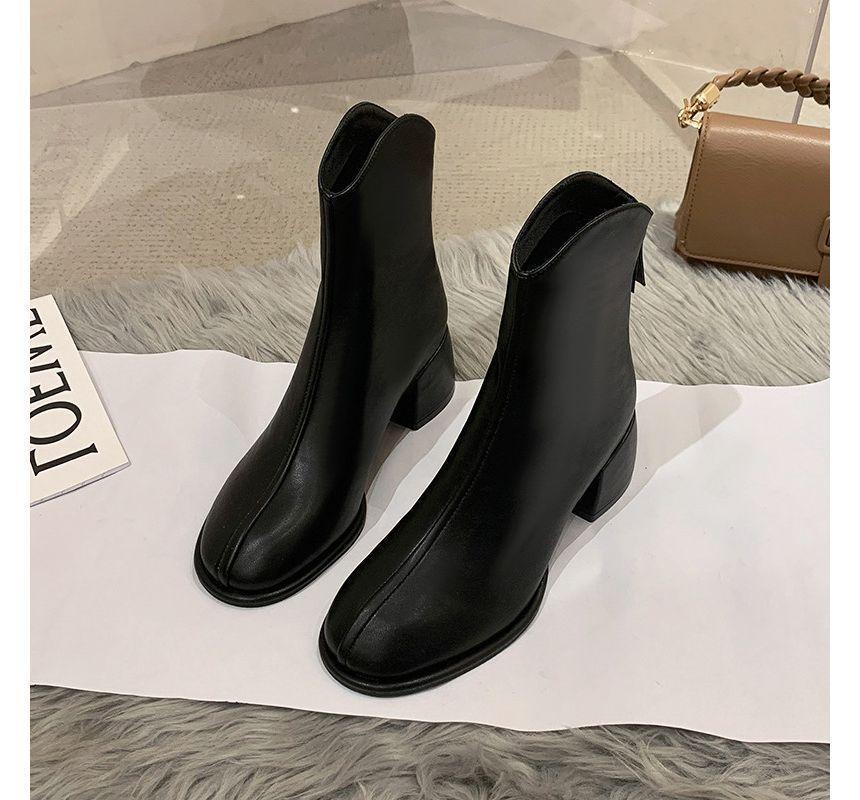 Faux Leather Chunky Heel Short Boots Product Image