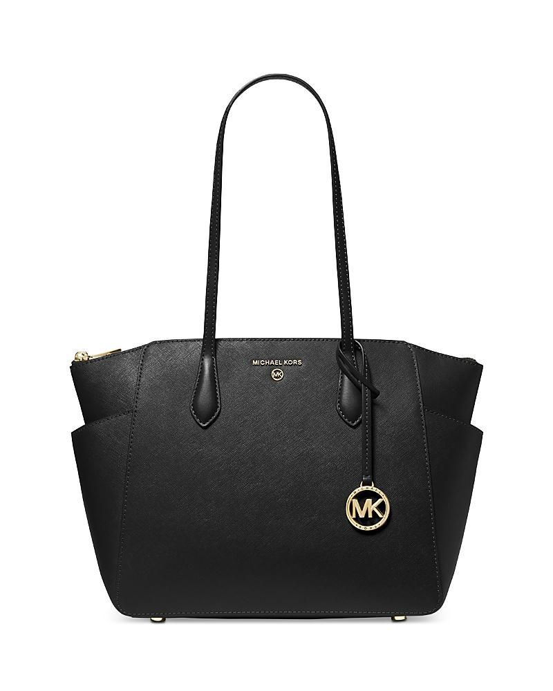 Michael Kors Marilyn Medium Saffiano Leather Top Zip Logo Charm Tote Bag Product Image