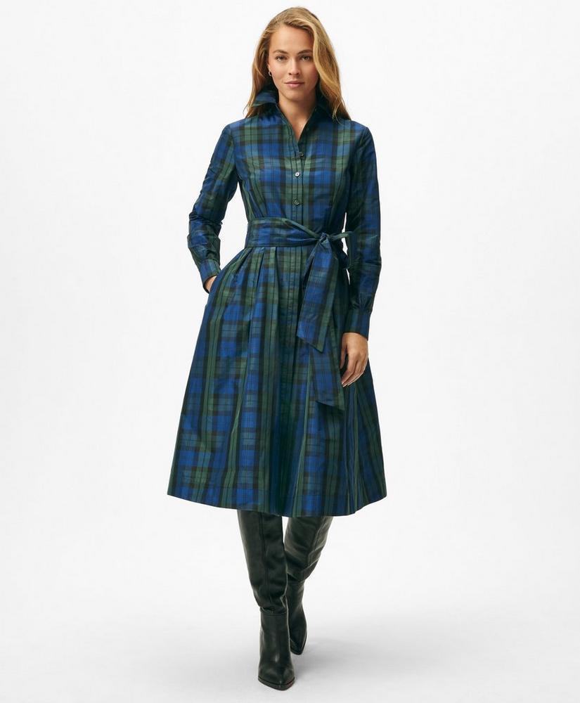 Belted Shirt Dress in Black Watch Tartan Taffeta Product Image