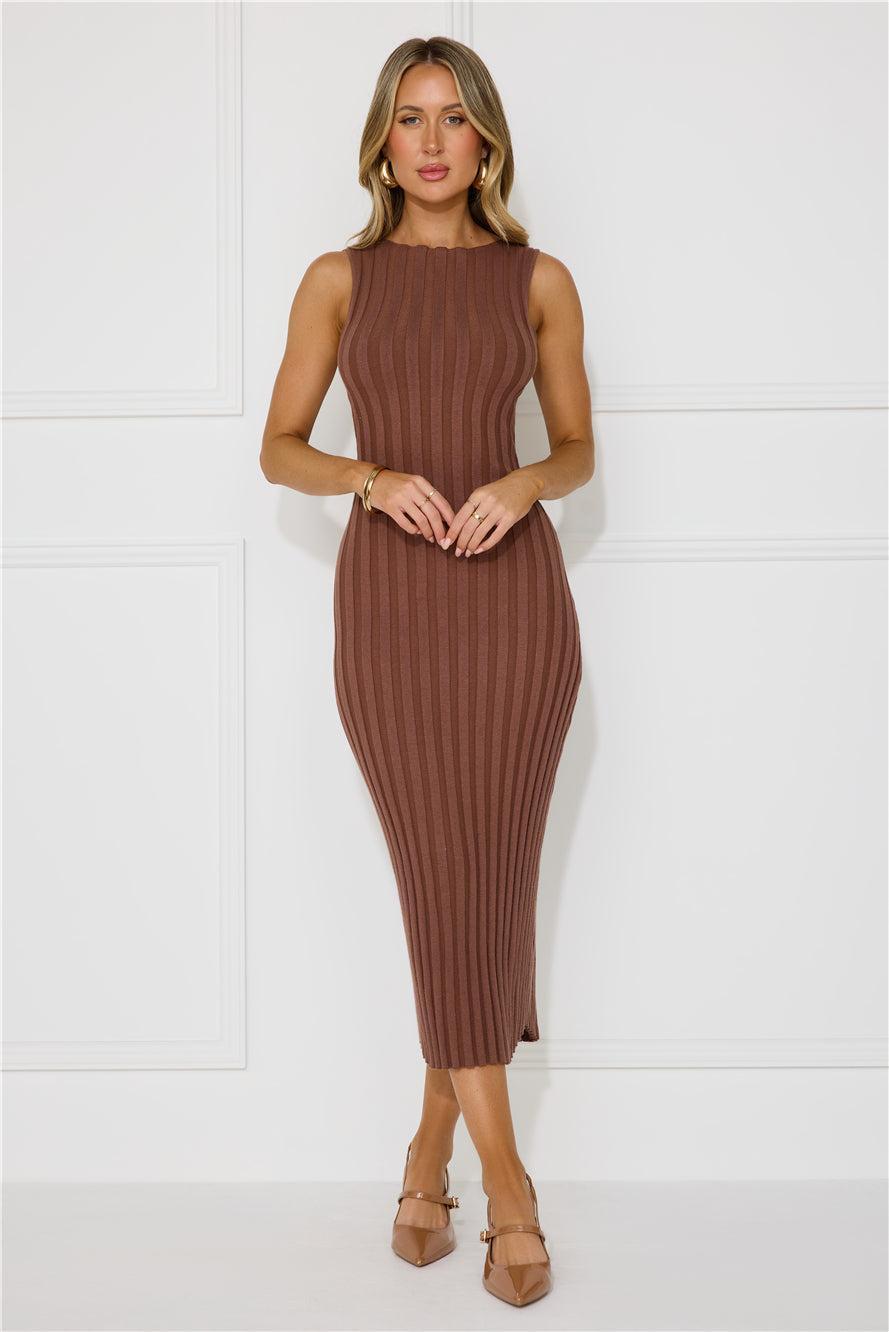 Sent With Love Ribbed Midi Dress Brown Product Image