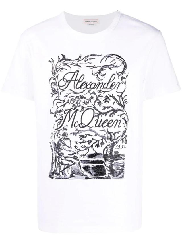 White Embroidered T-shirt Product Image