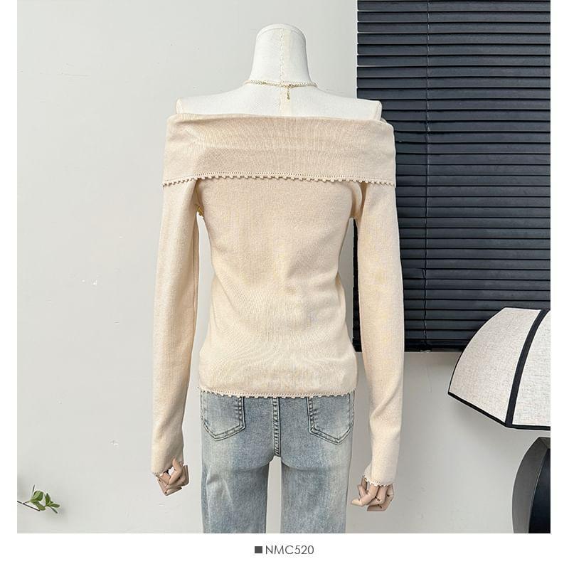 Asymemtrical Off-Shoulder Knit Top Product Image