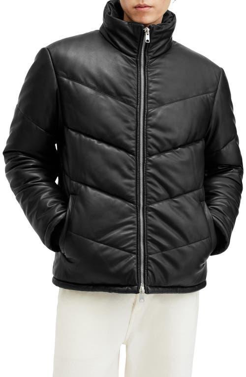 ALLSAINTS Raya Oversized Leather Puffer Jacket In Black Product Image