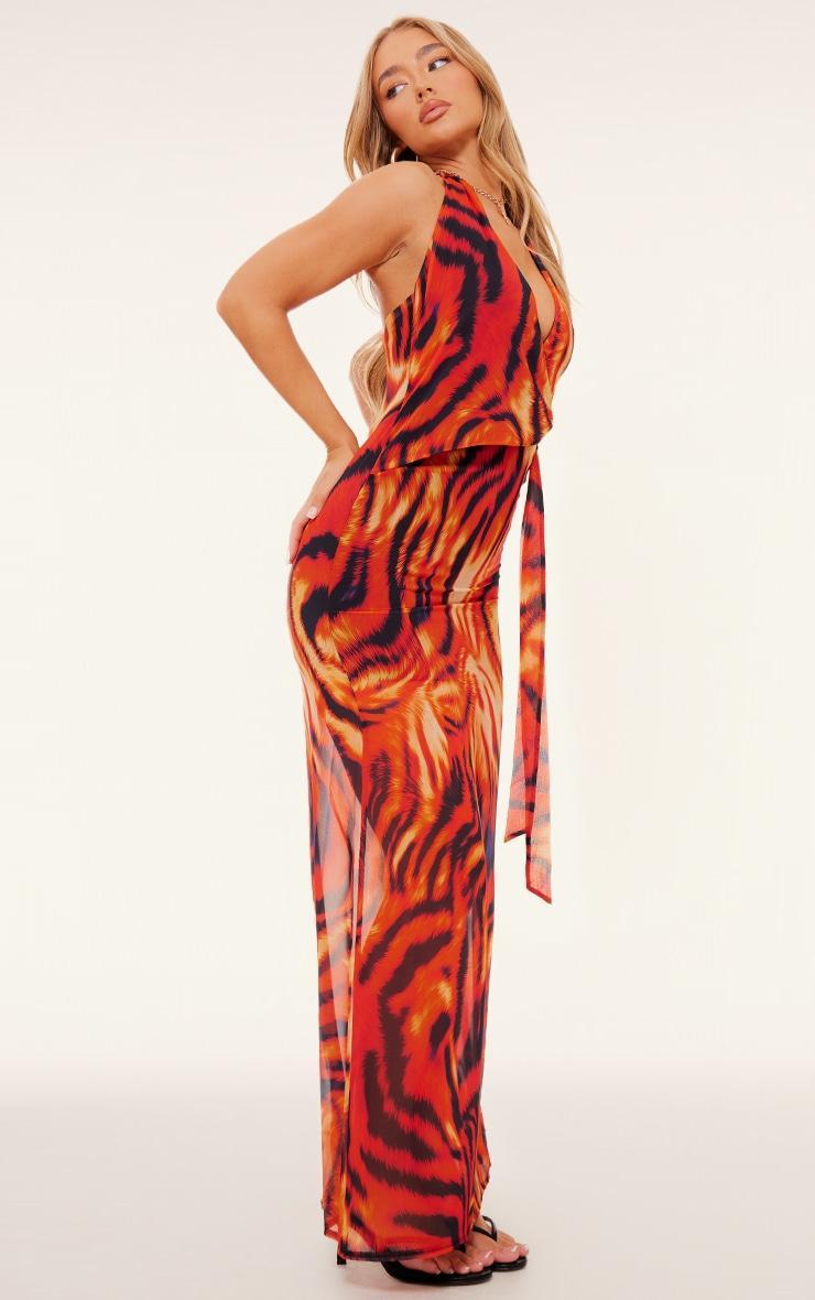 Orange Print Chiffon Wrap Maxi Dress Product Image