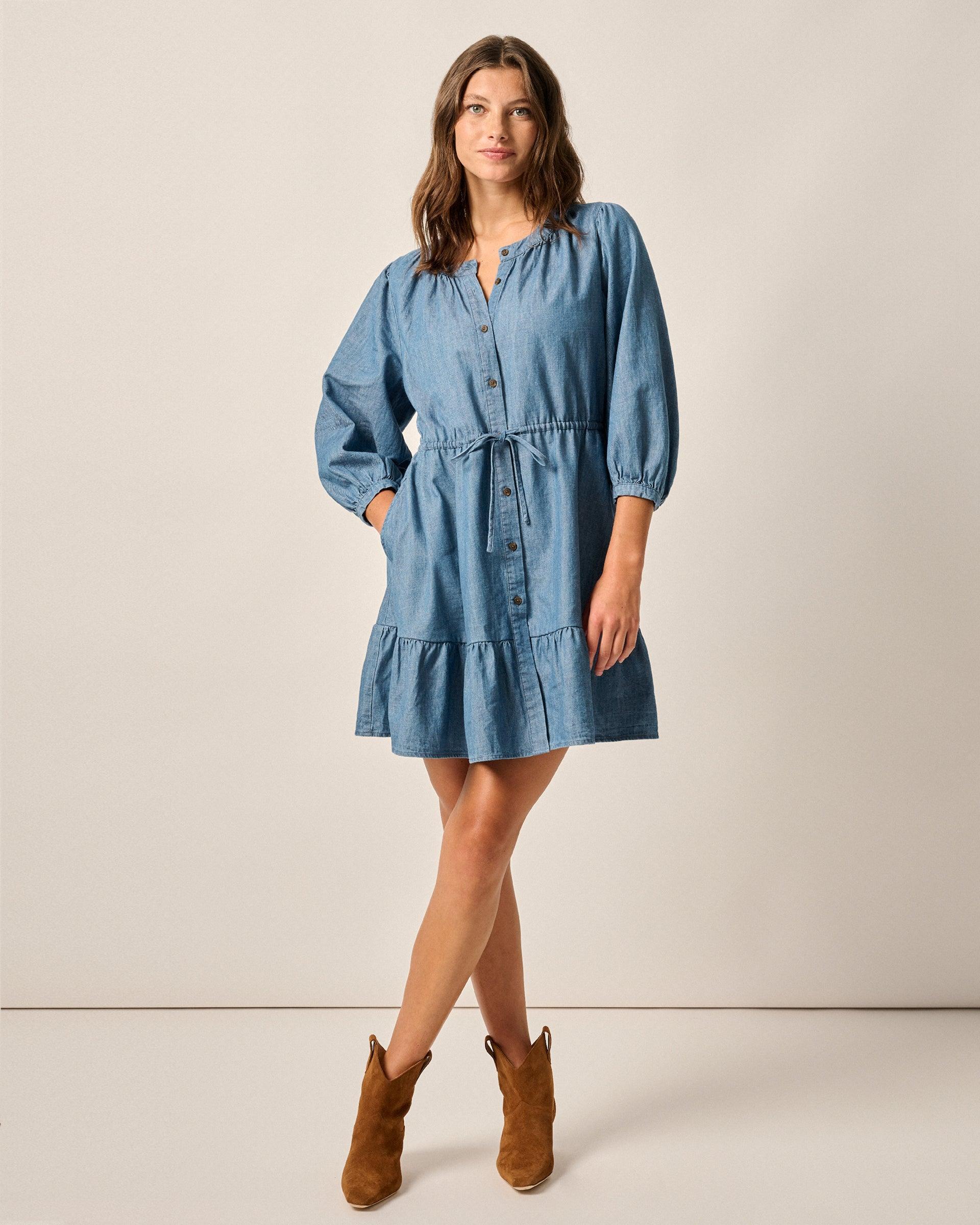 johnnie-O Becca Tiered Chambray Mini Dress Product Image