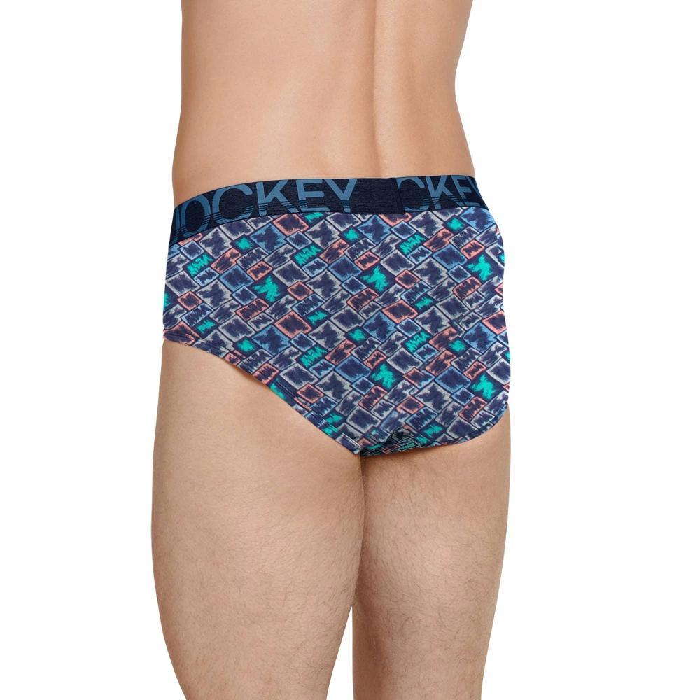 Jockey Men's ActiveStretch Brief - 4 Pack L Blue Chambray/Subtle Mint/Block Geo/True Navy Product Image