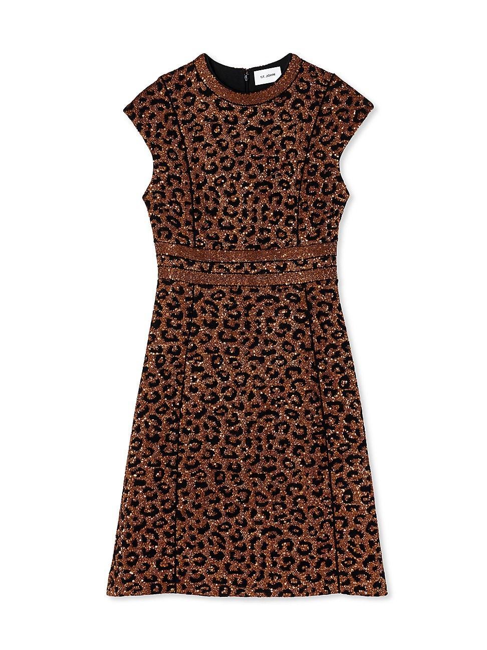 St. John Evening Sequin Leopard Jacquard Cap Sleeve Dress Product Image