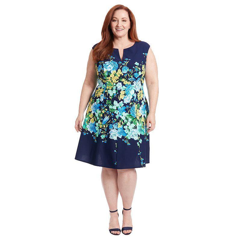 Plus Size London Times Floral Fit & Flare Dress, Womens Product Image