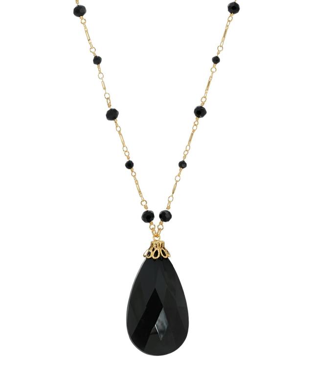 1928 Gold Tone Faceted Briolette Pendant Necklace, Womens, Black Product Image