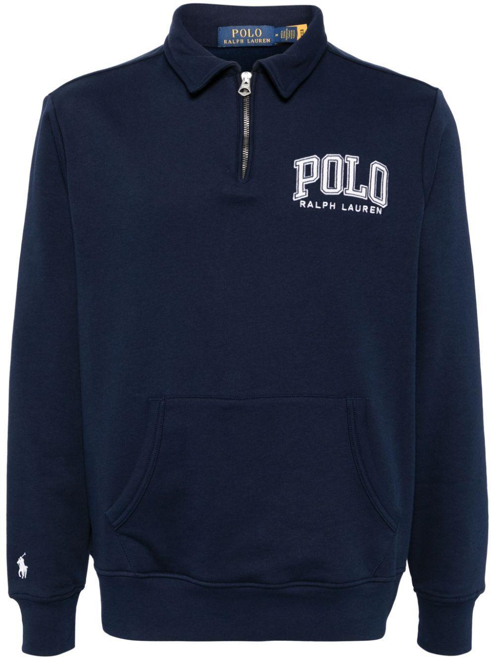 POLO RALPH LAUREN Half-zip Logo Embossed Sweatshirt In Blue Product Image