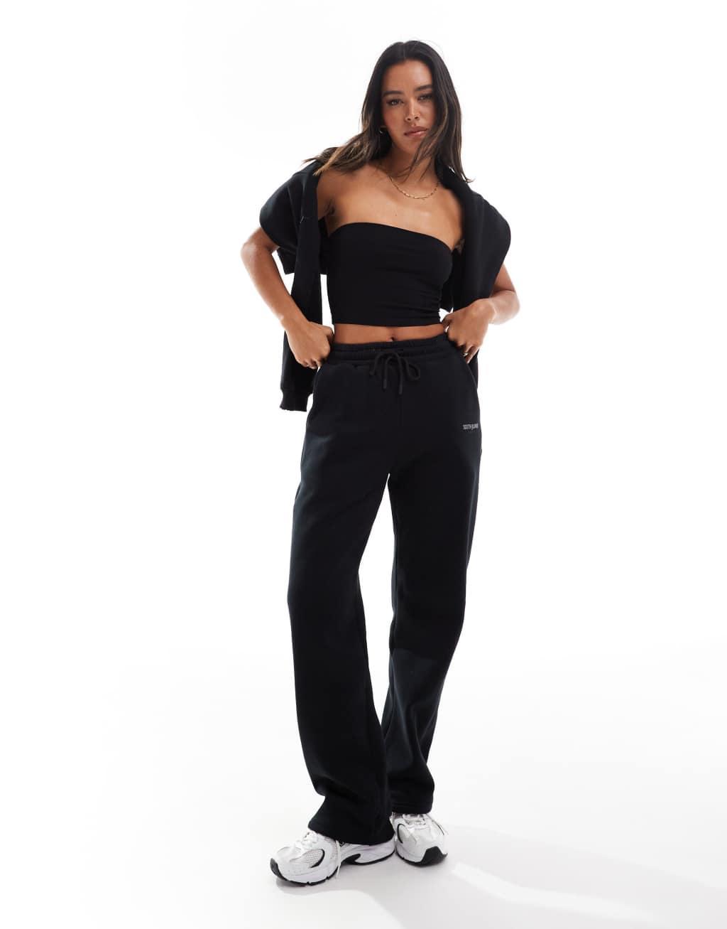 Sixth June printed motif straight leg sweatpants in black - part of a set Product Image