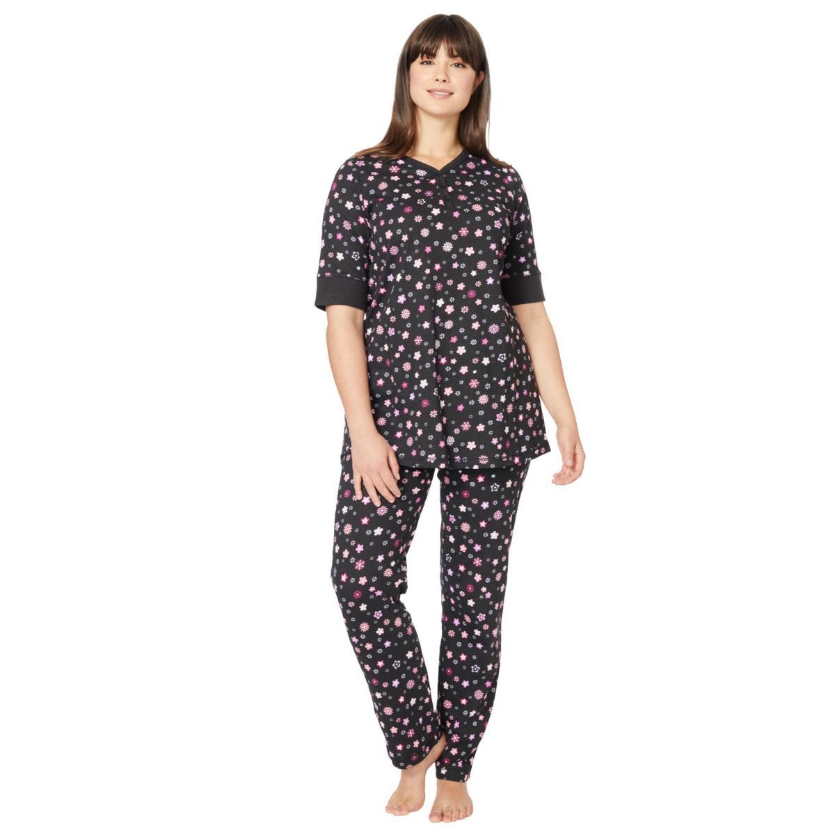 Dreams & Co. Womens Printed Henley Pj Set Product Image