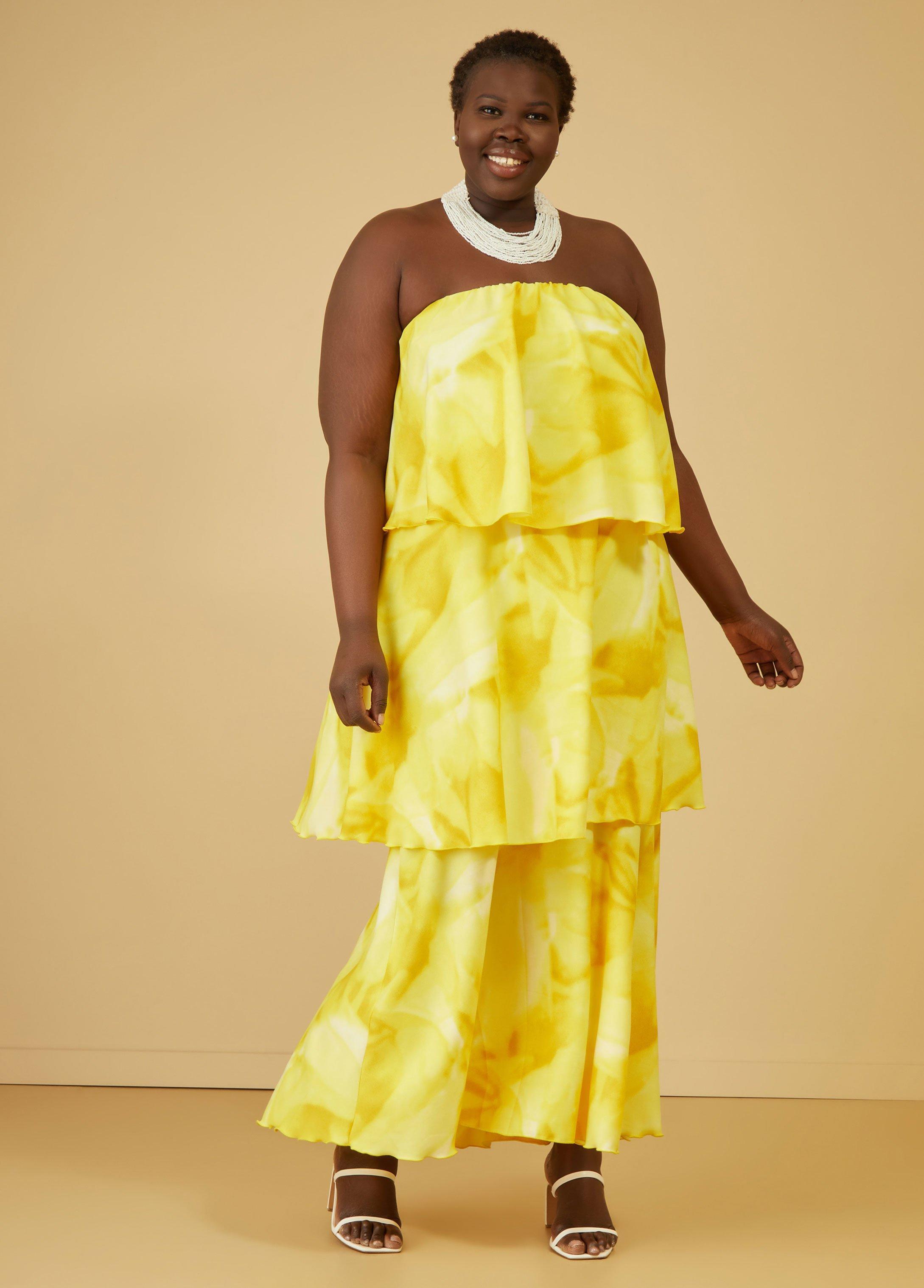 Plus Size Strapless Watercolor Tiered Dress Ashley Stewart Product Image