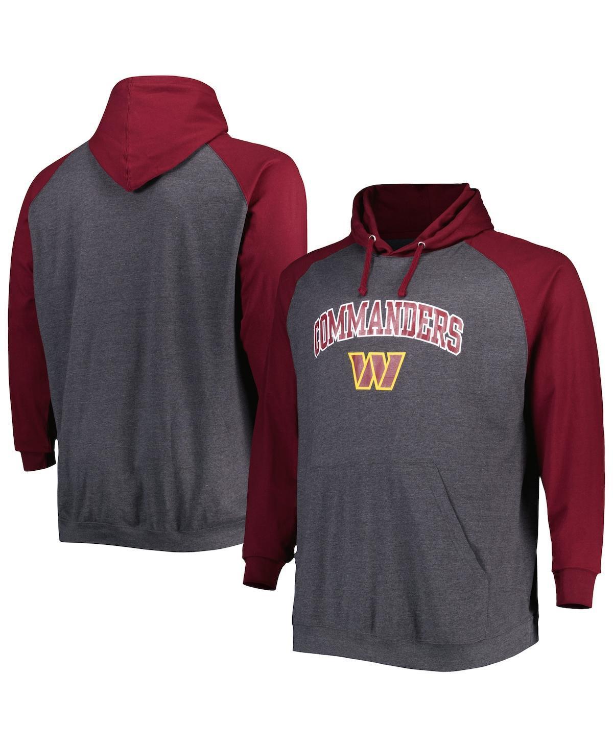 Men's Fanatics Branded Burgundy/Heathered Charcoal Washington Football Team Big & Tall Lightweight Raglan Pullover Hoodie Product Image