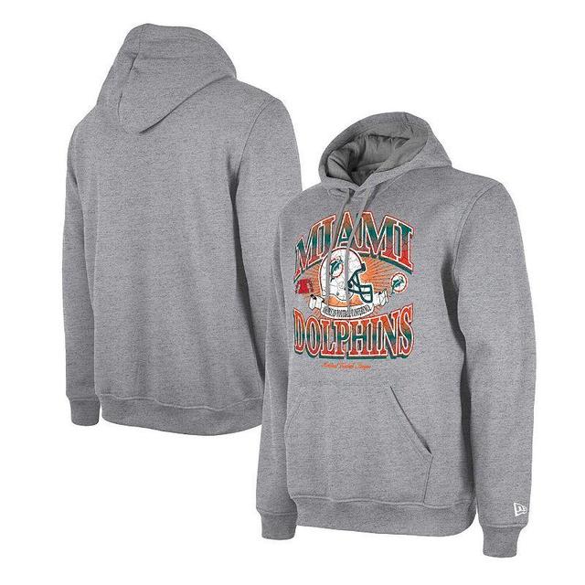 Mens New Era Heather Gray Miami Dolphins Retro Pullover Hoodie Product Image