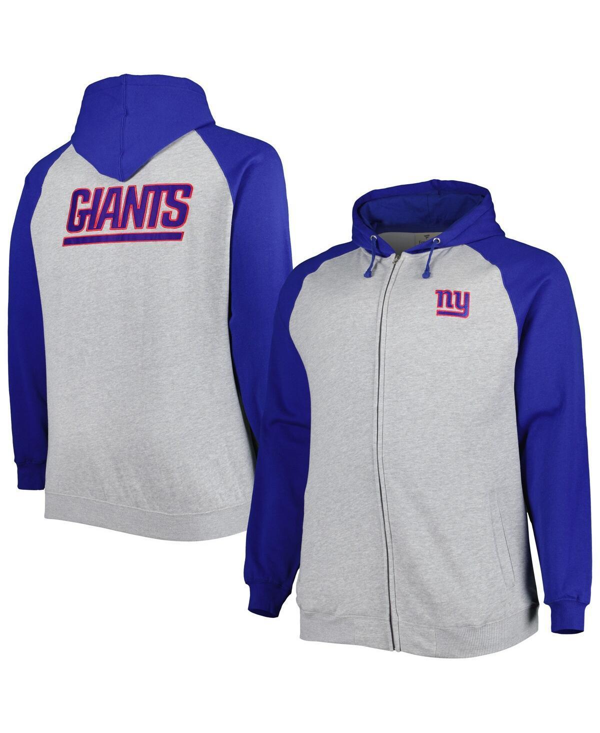 Mens Heather Gray New York Giants Big and Tall Fleece Raglan Full-Zip Hoodie Jacket Product Image