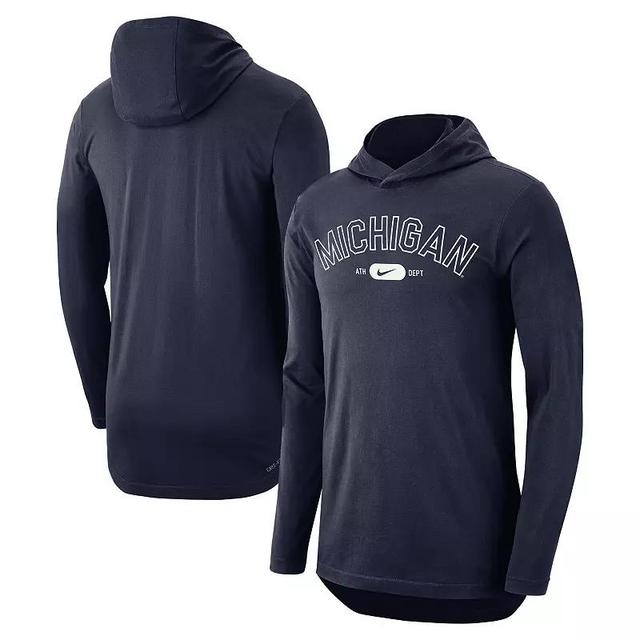 Mens Nike Navy Michigan Wolverines Campus Performance Long Sleeve Hoodie T-Shirt Product Image