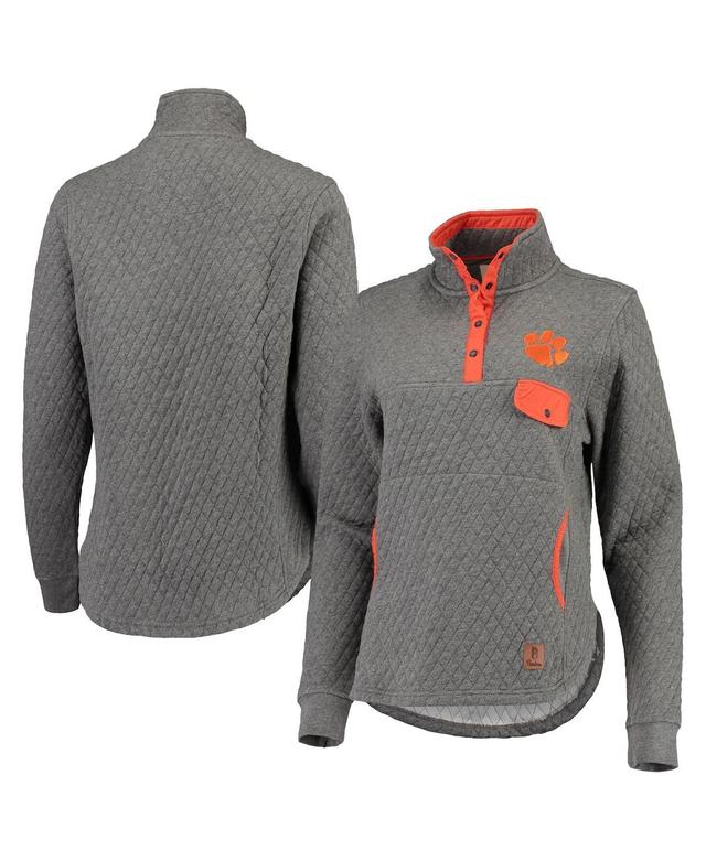 Womens Pressbox Heathered Gray/Orange Clemson Tigers Magnum Quilted Quarter-Snap Pullover Jacket Product Image