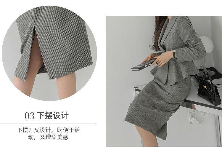 Set: Plaid Ruffle Hem Blazer + Midi Pencil Skirt Product Image