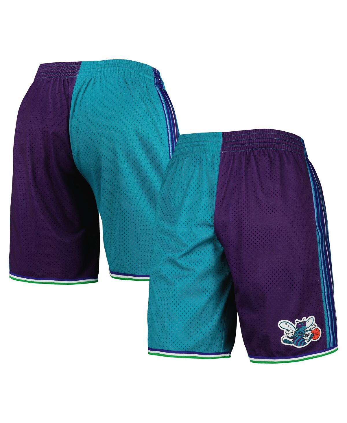 Mens Mitchell & Ness Teal/Purple Charlotte Hornets Hardwood Classics 1999 Split Swingman Shorts Product Image